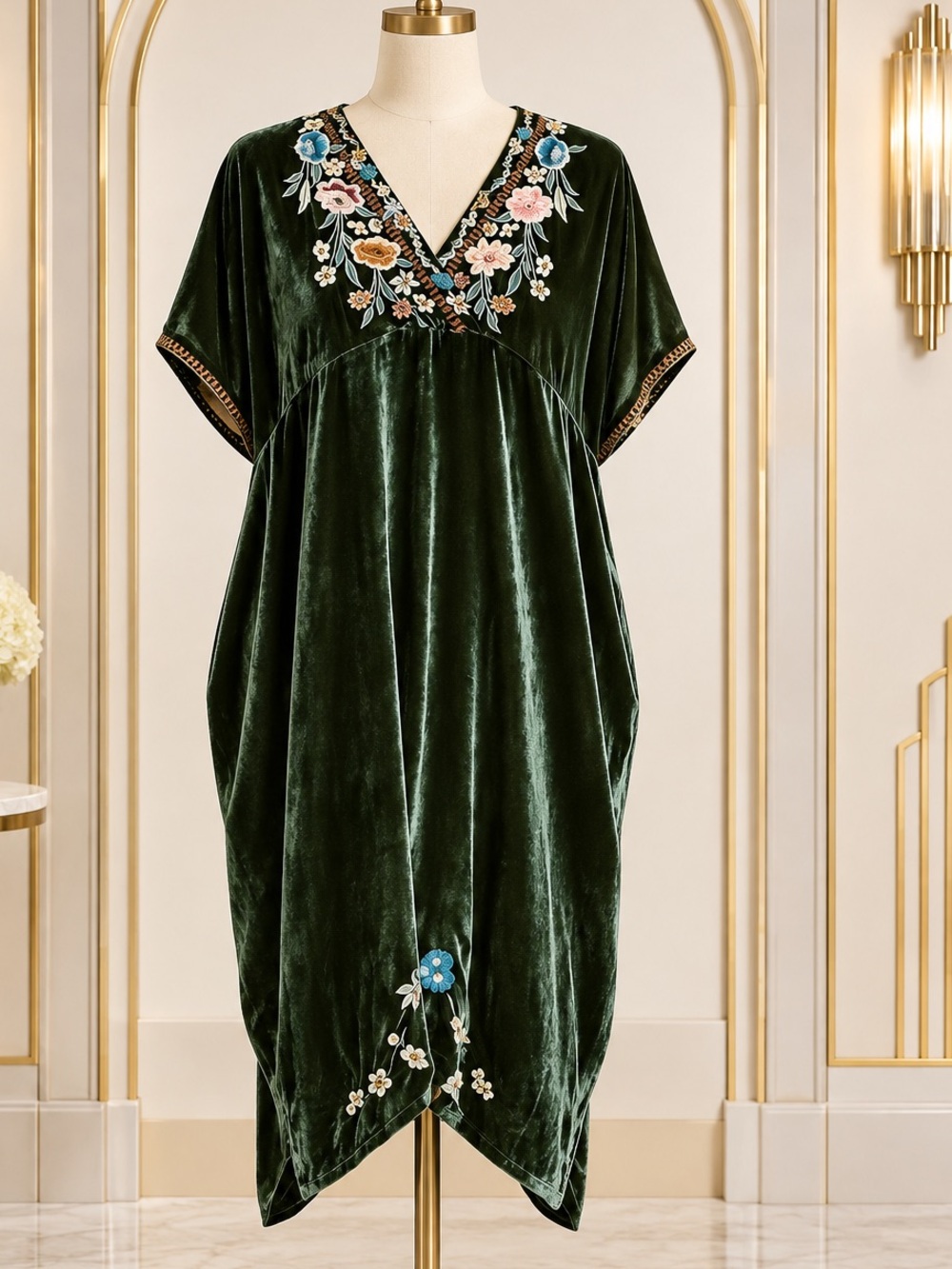 Johnny Was Serafina Velvet Embroidered Kaftan Dress Snake Eye NWT (oversized)